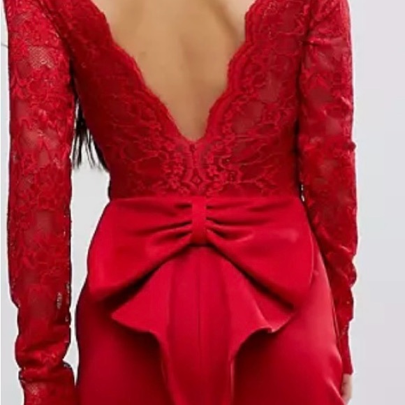 City Goddess London women’s red lace ponte knit mermaid gown 6 - Picture 4 of 11